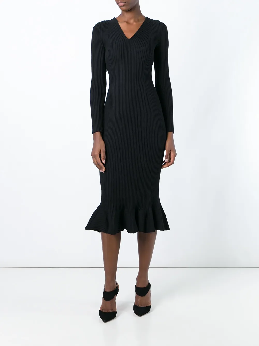 Lanvin ribbed knit frill dress Zwart
