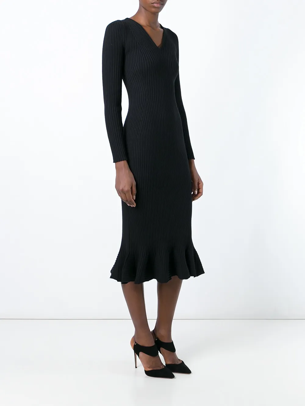 Lanvin ribbed knit frill dress Zwart