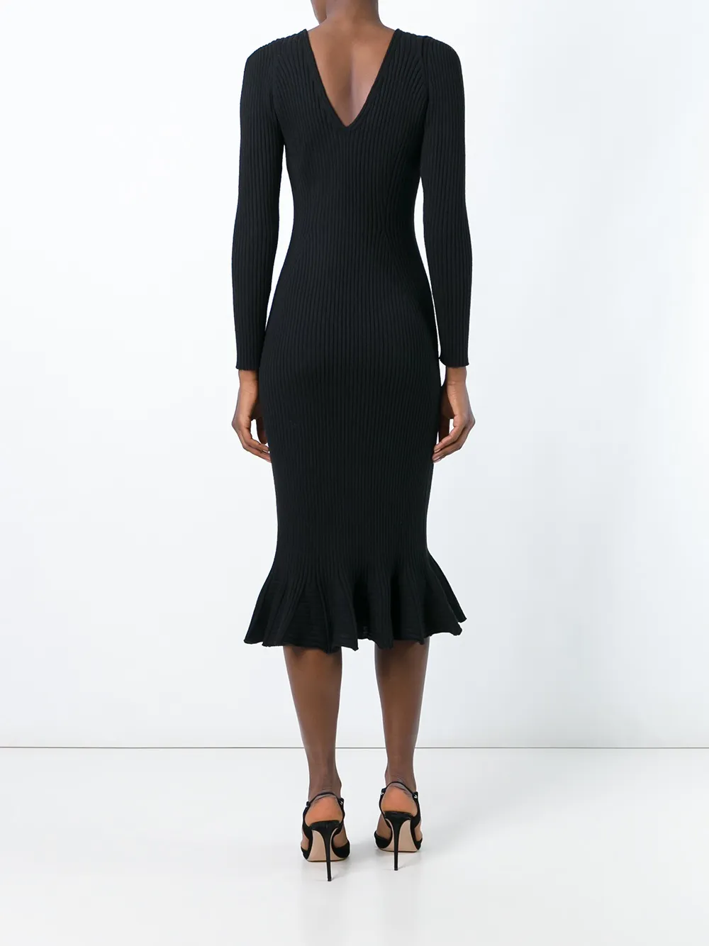 Lanvin ribbed knit frill dress Zwart
