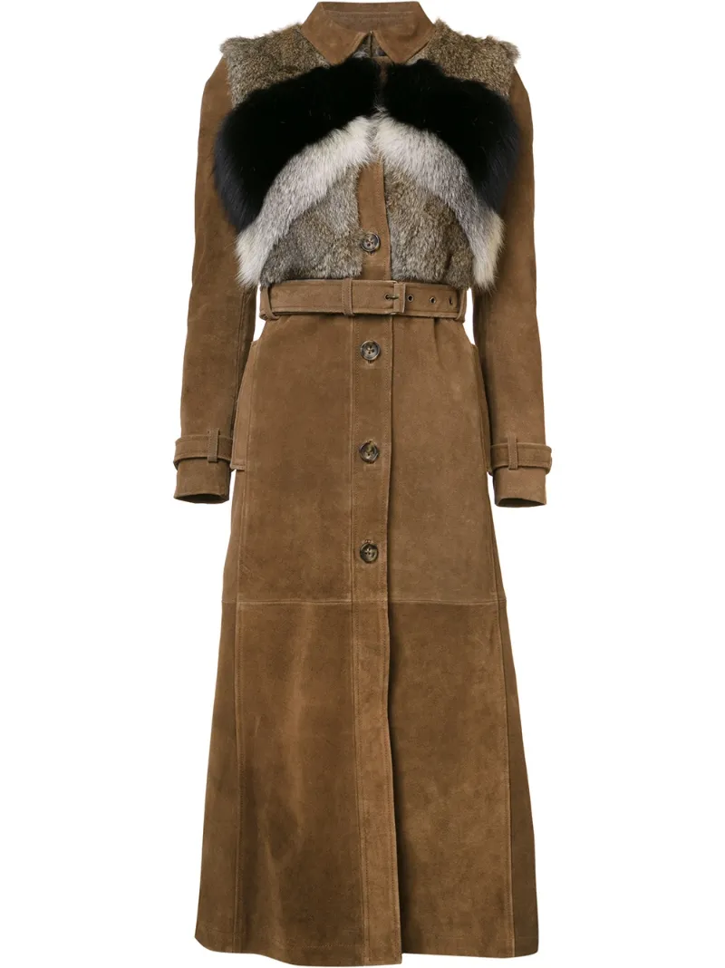 пальто с поясом и меховыми панелями Red Valentino