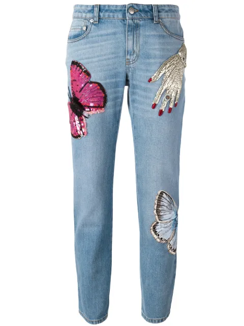 Alexander McQueen sequin-embellished butterfly-print jeans