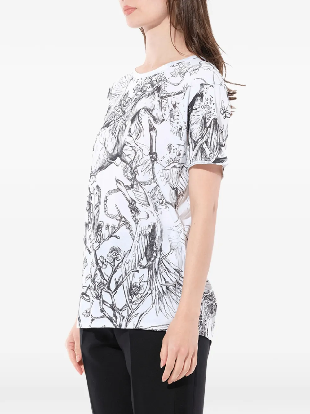  Alexander Mcqueen T Shirt Mit Einhorn Print   Weiß 