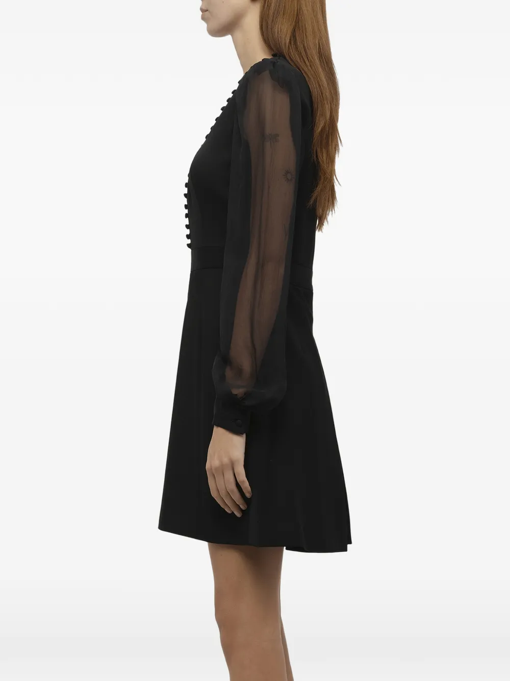 Alexander McQueen Mini-jurk met doorzichtige mouwen en knopen Zwart