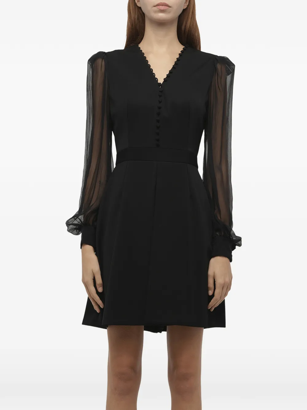 Alexander McQueen Mini-jurk met doorzichtige mouwen en knopen Zwart