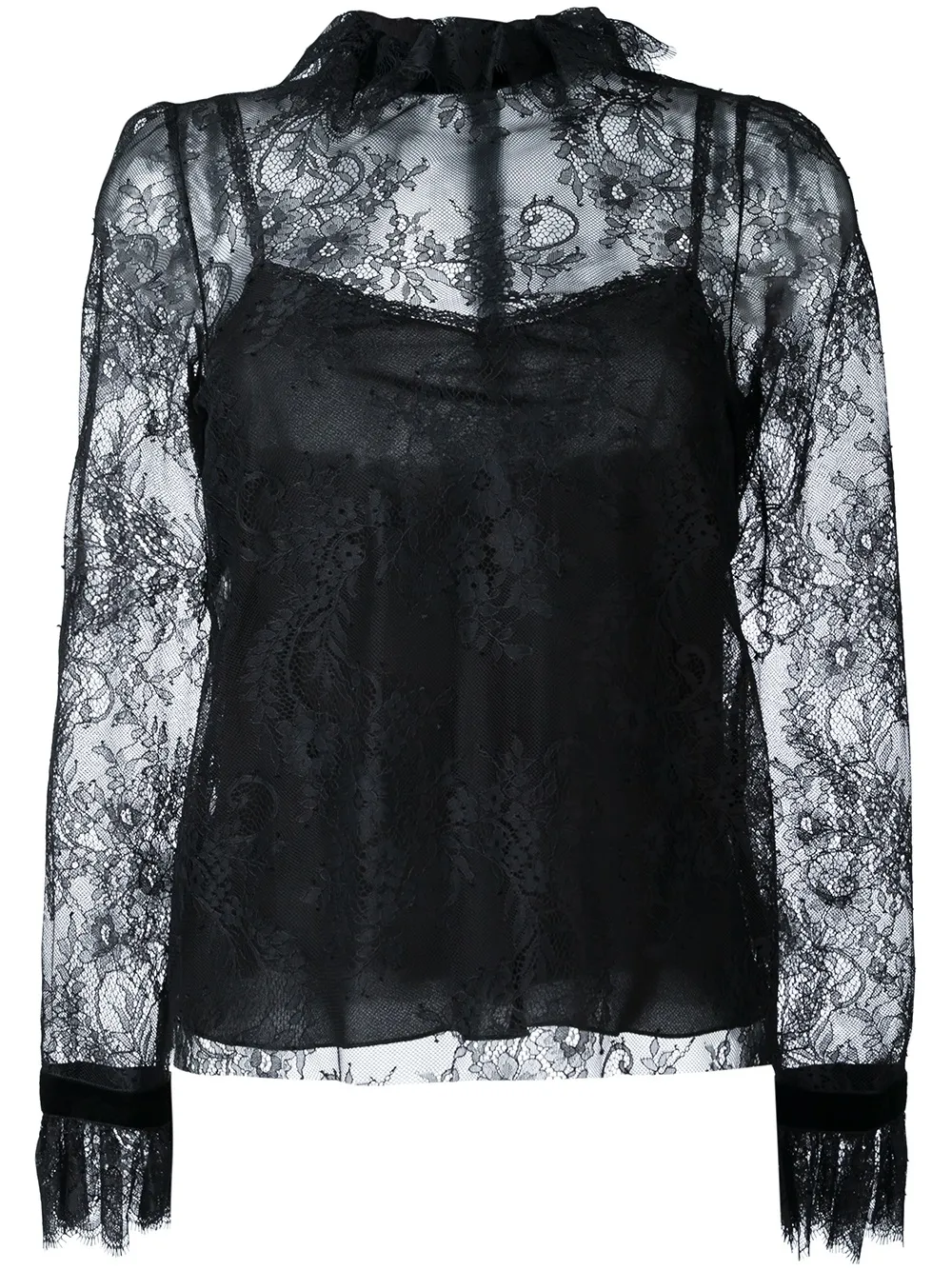 Philosophy Di Lorenzo Serafini ruffled neck lace blouse - Nero