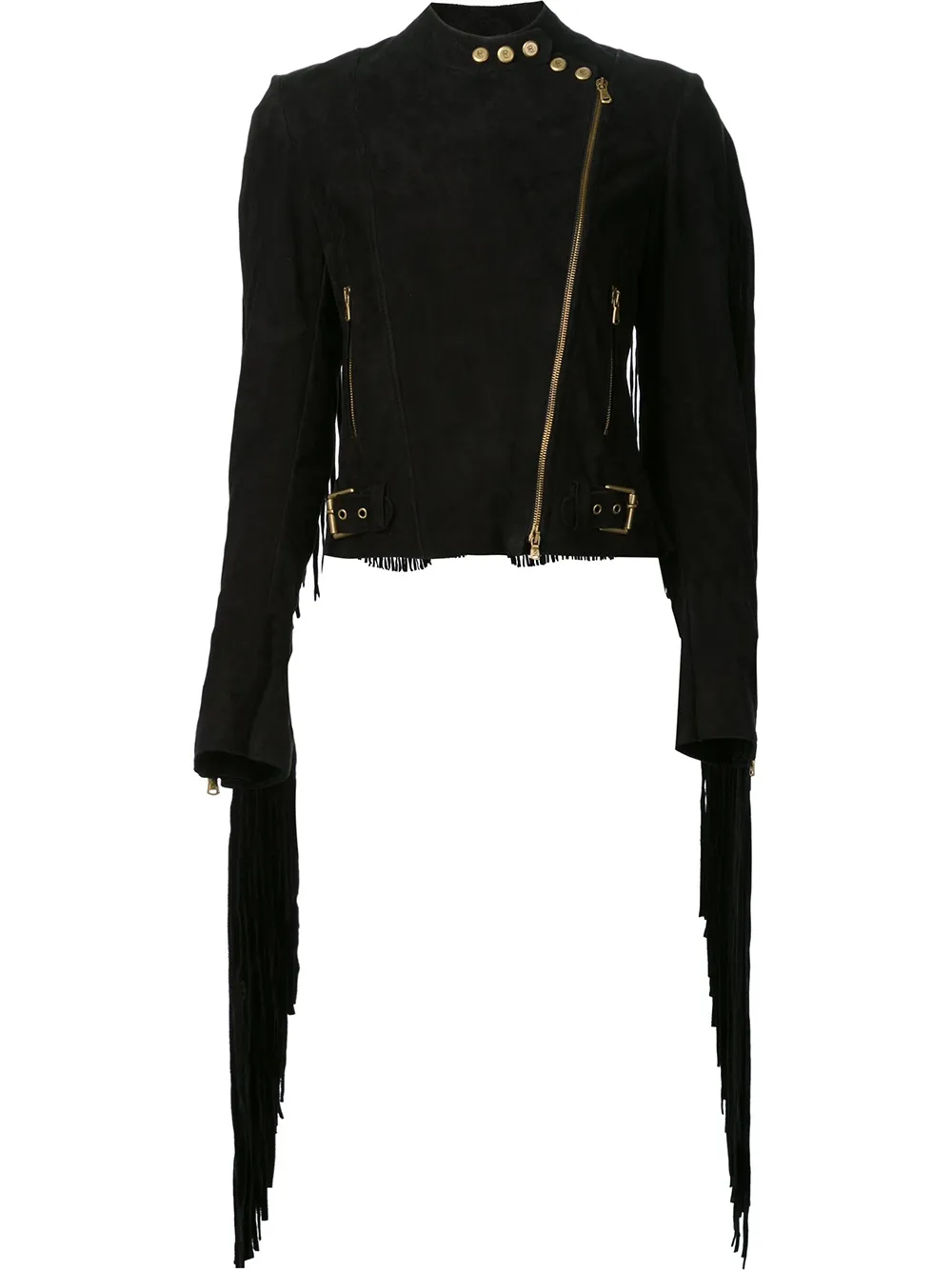 Ralph Lauren Collection fringed biker jacket Zwart