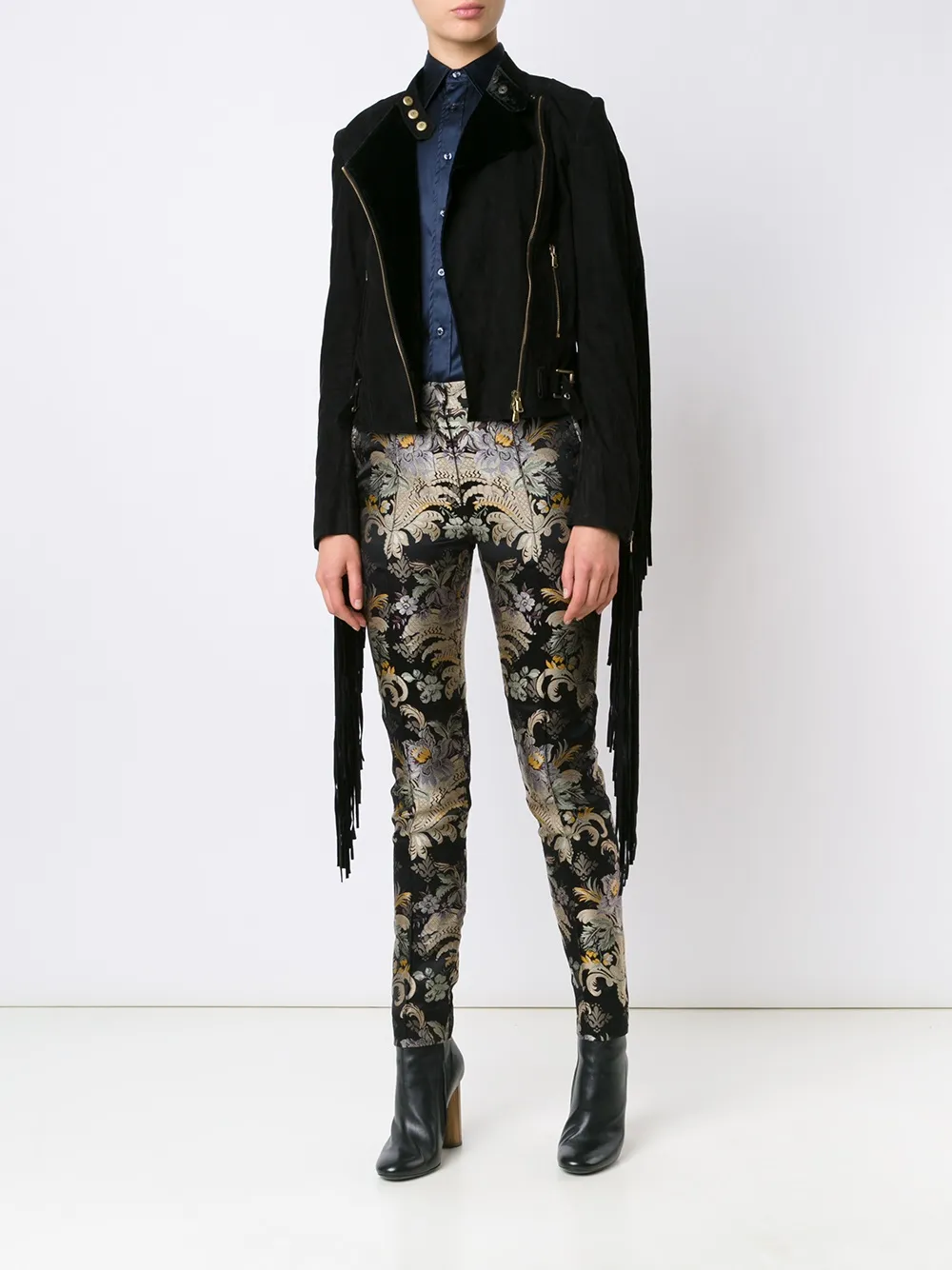 Ralph Lauren Collection fringed biker jacket Zwart