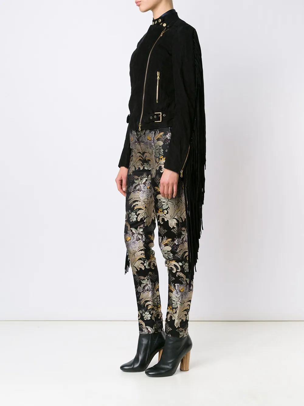 Ralph Lauren Collection fringed biker jacket Zwart