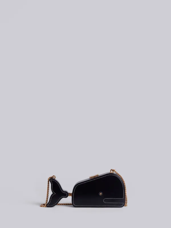 Whale Bag With Chain Shoulder Strap In Black Calf Leather