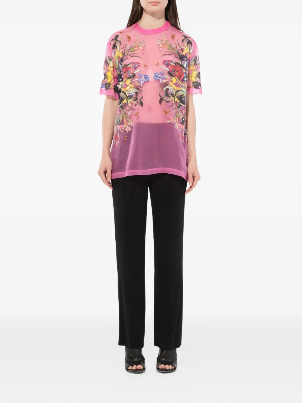 Givenchy floral print sheer T-shirt Roze