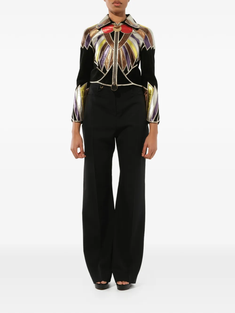 Givenchy Cropped Jacke Im Patchwork Stil   Schwarz 