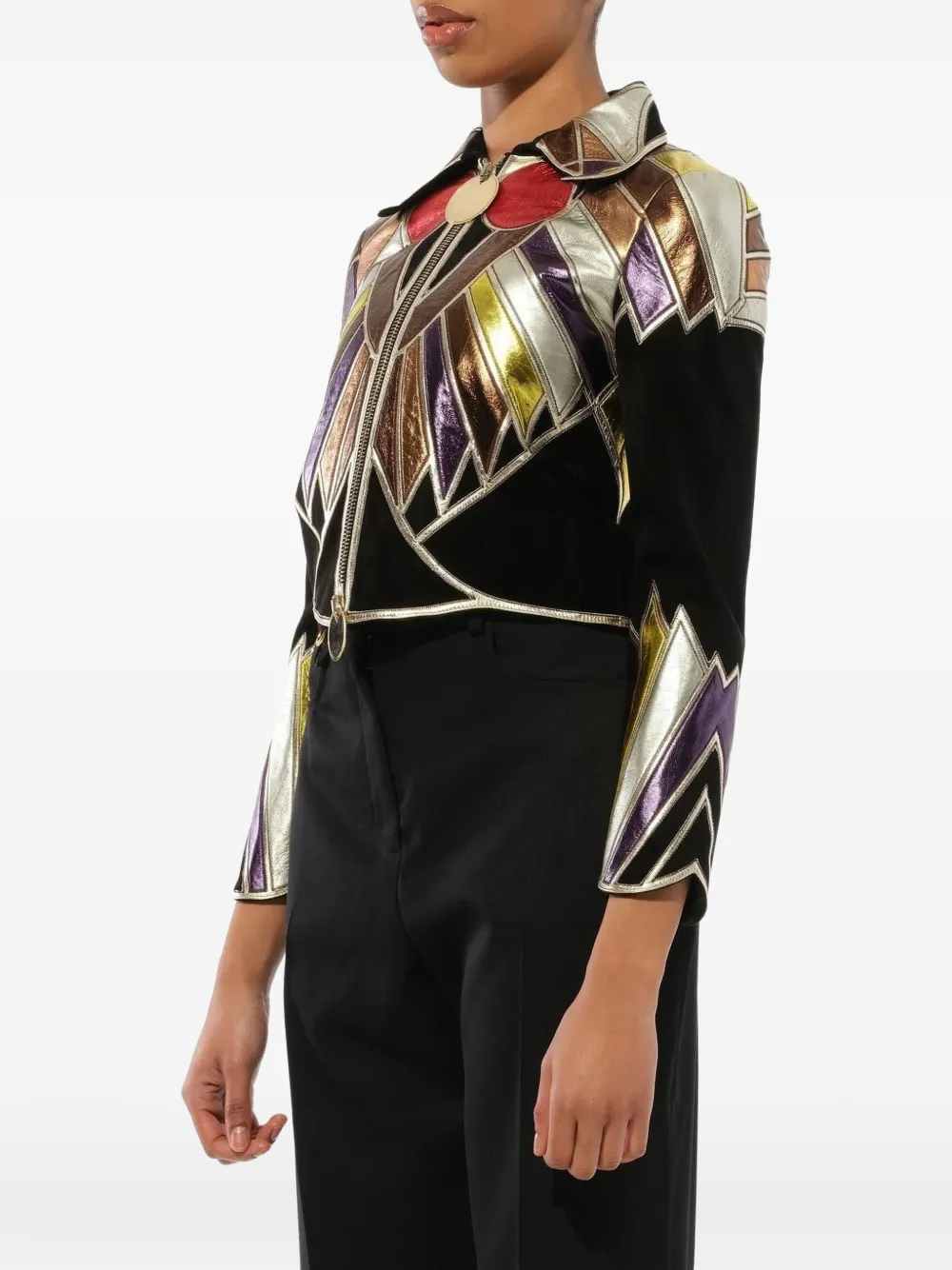  Givenchy Cropped Jacke Im Patchwork Stil   Schwarz 