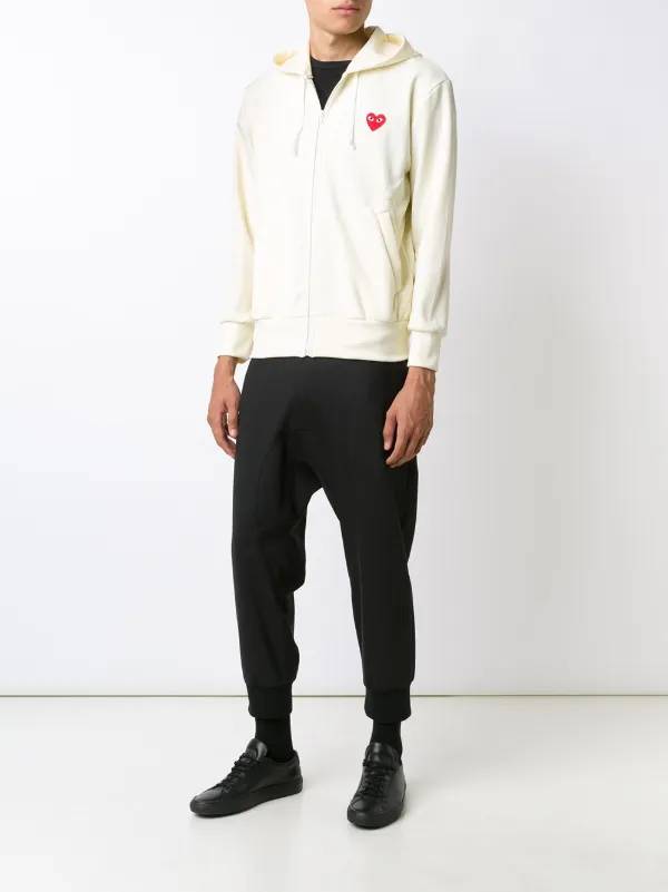 Comme Des Garçons Play Embroidered Zipped Hoodie | White | FARFETCH