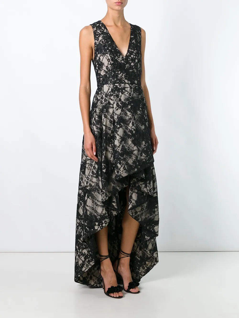 alice + olivia V-hals hoge lage jurk Zwart