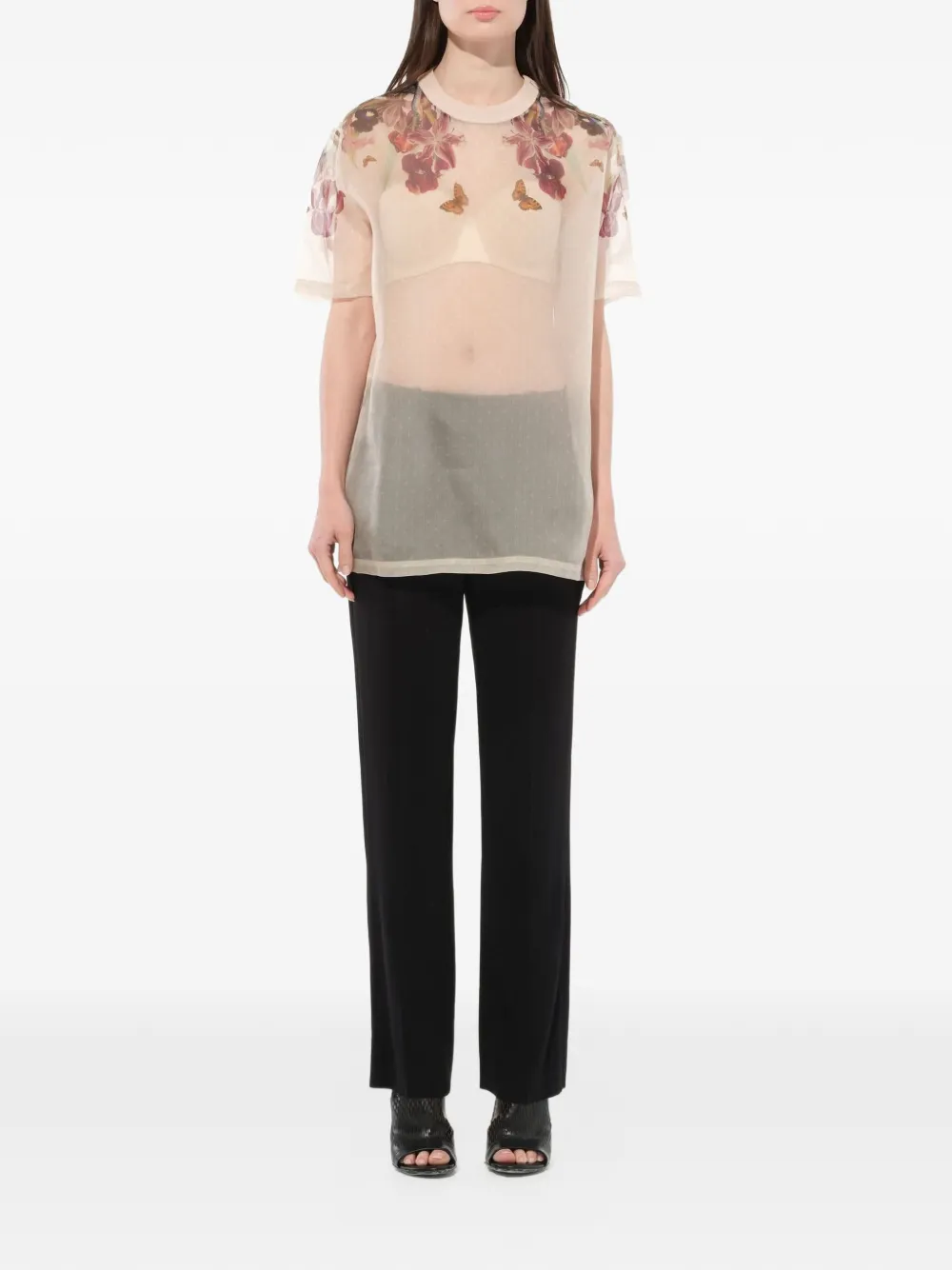 Givenchy floral print sheer T-shirt Beige