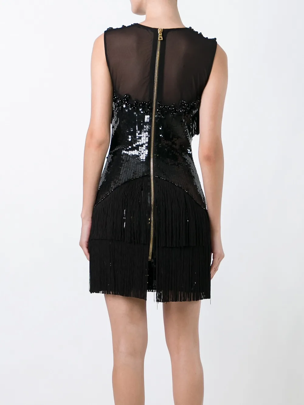 Balmain Sequined Panel Mini Dress In Black