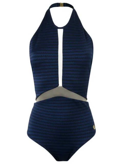 Brigitte sheer panel halterneck swimsuit