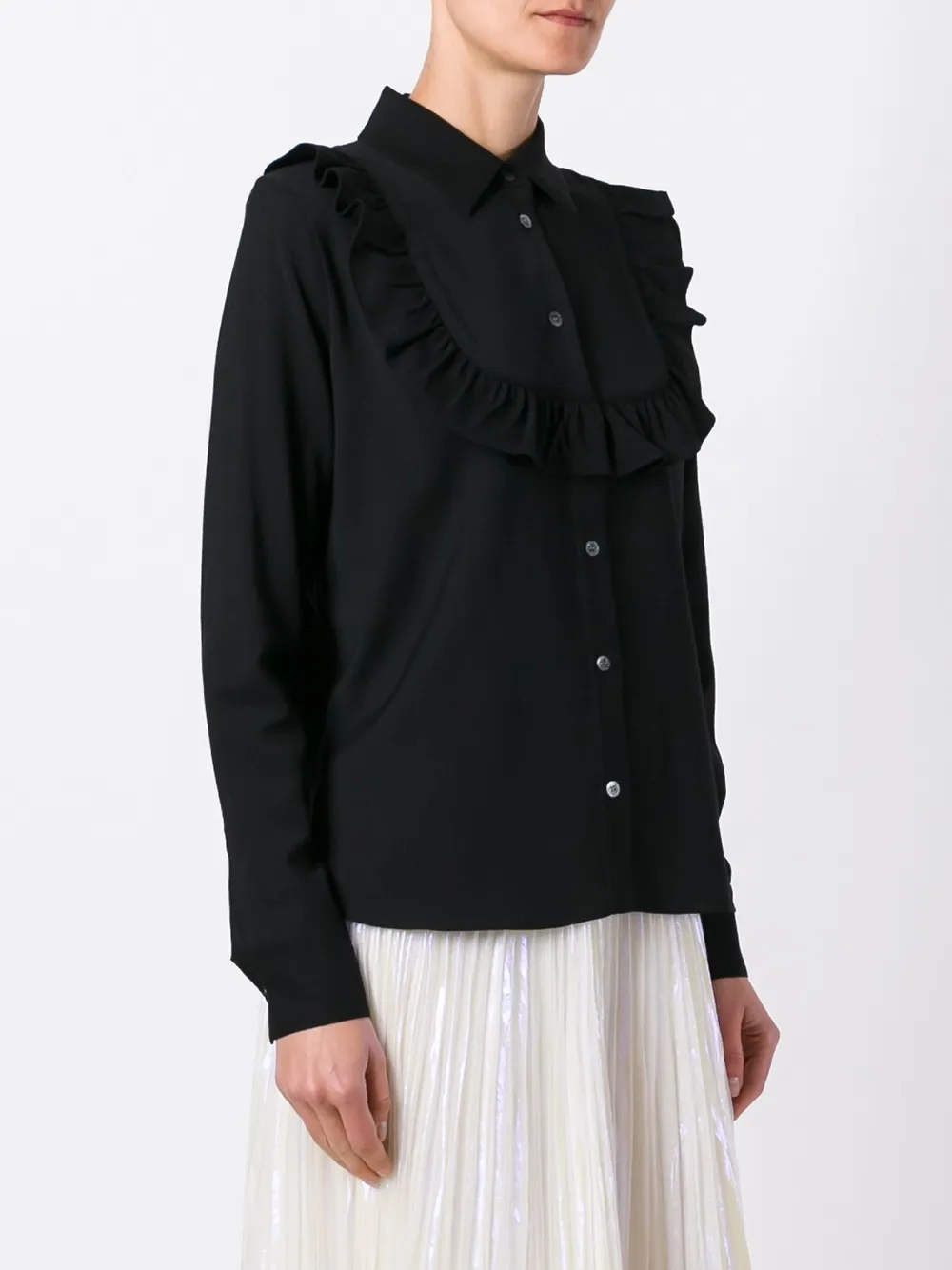 Maison Kitsuné ruffled panel shirt Zwart