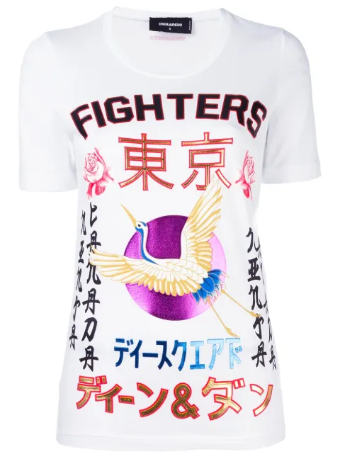 DSQUARED2 'Fighters' crane kanji T-shirt