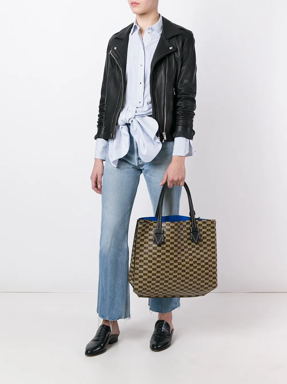 Moreau double handles checked tote - Bruin