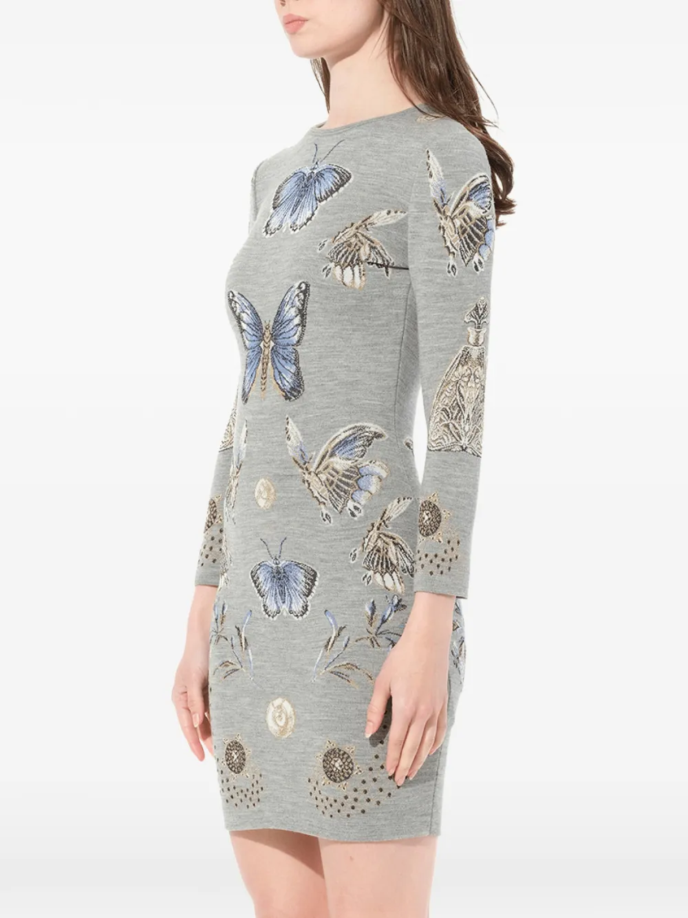  Alexander Mcqueen Jacquard Kleid Mit Schmetterlingsmuster   Grau 