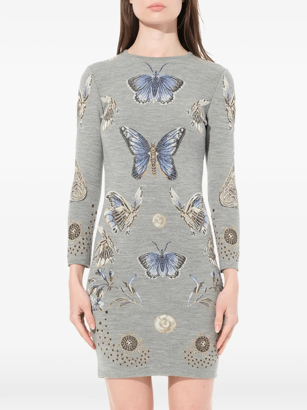 Alexander McQueen butterfly jacquard knit dress - Grey