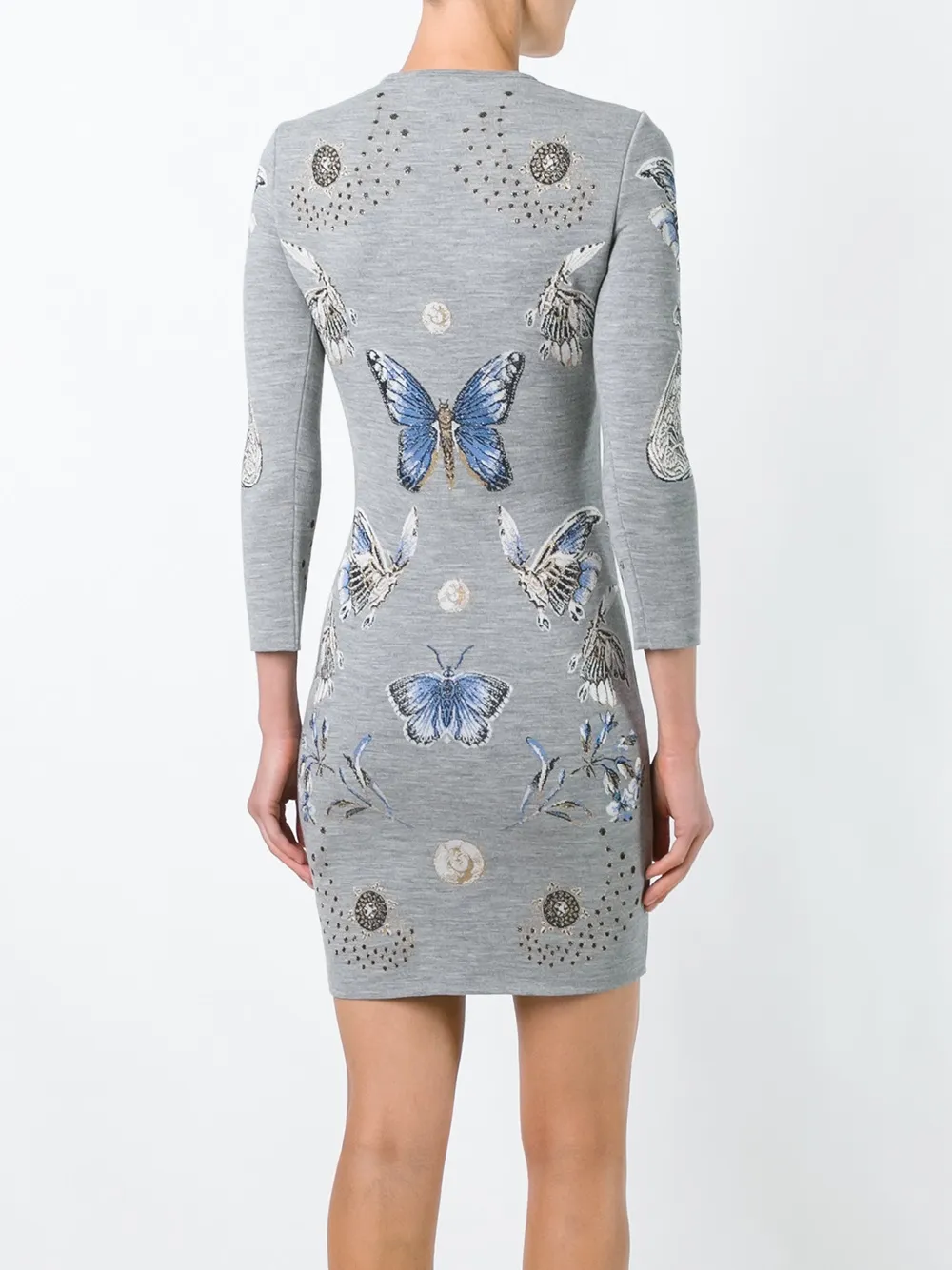 Alexander Mcqueen Butterfly Jacquard Knit Dress In Gray