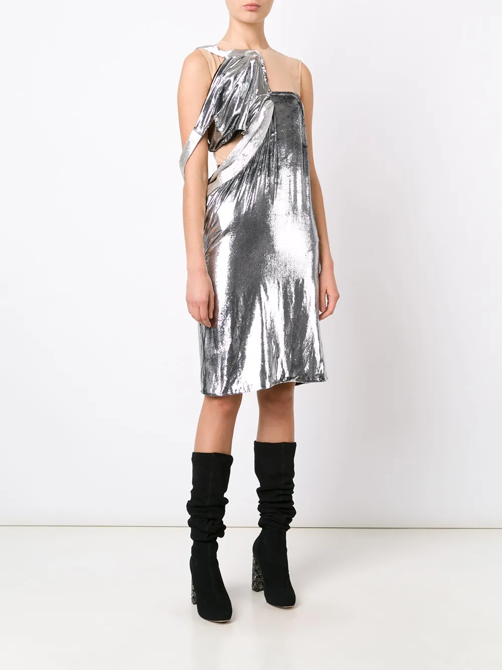  Maison Margiela Knielanges Kleid Mit Samt Overlay   Metallic 
