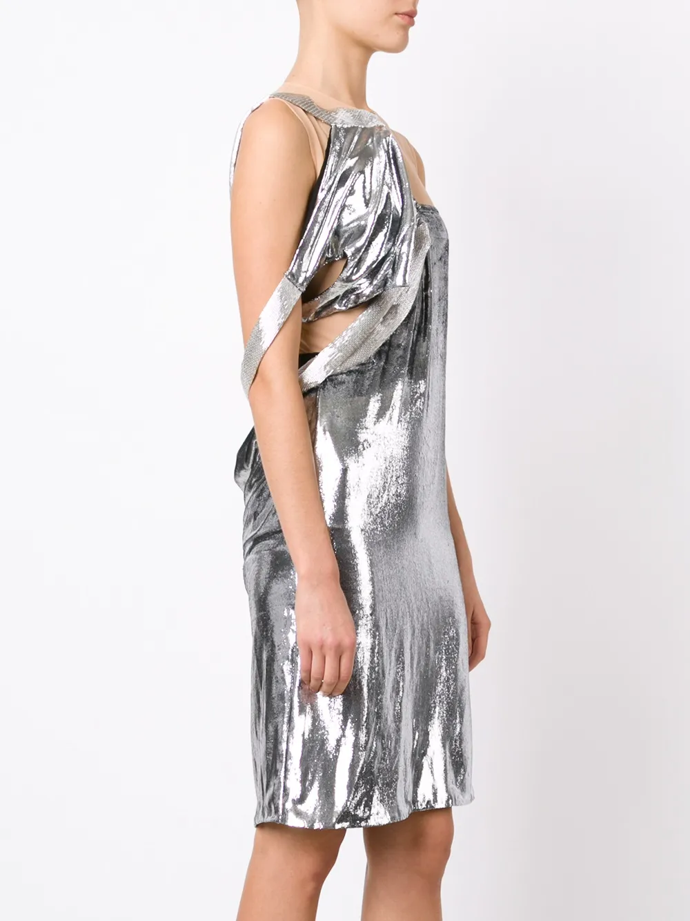  Maison Margiela Knielanges Kleid Mit Samt Overlay   Metallic 