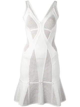 Hervé Léger Perforated Flared Dress Farfetch Hervé Léger Perforated Flared Dress