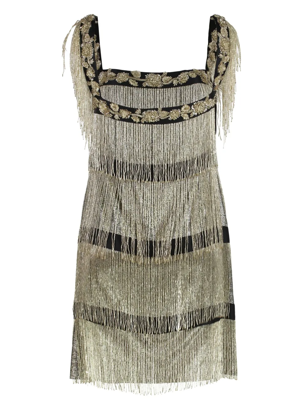 Alberta Ferretti embellished beaded fringed dress Goud