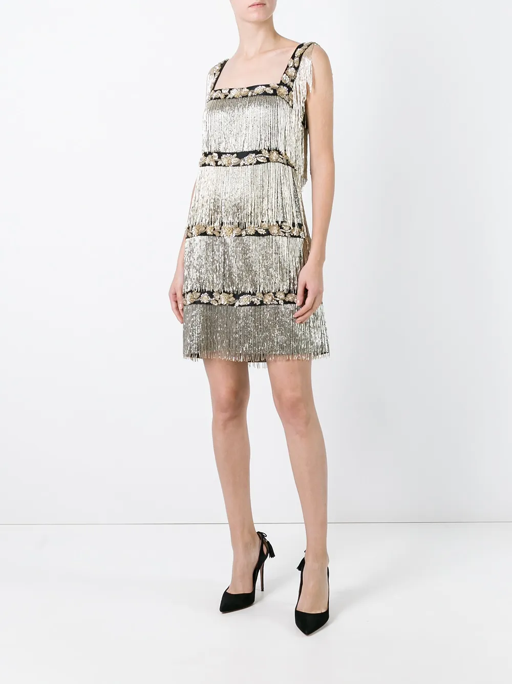 Alberta Ferretti embellished beaded fringed dress - Beige