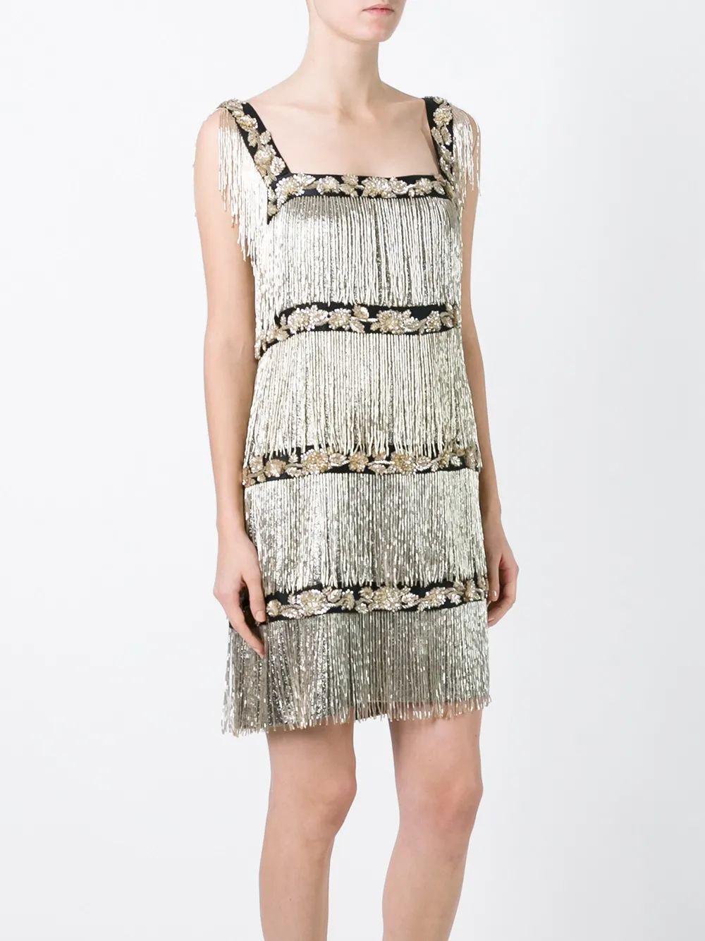 Alberta Ferretti embellished beaded fringed dress Goud