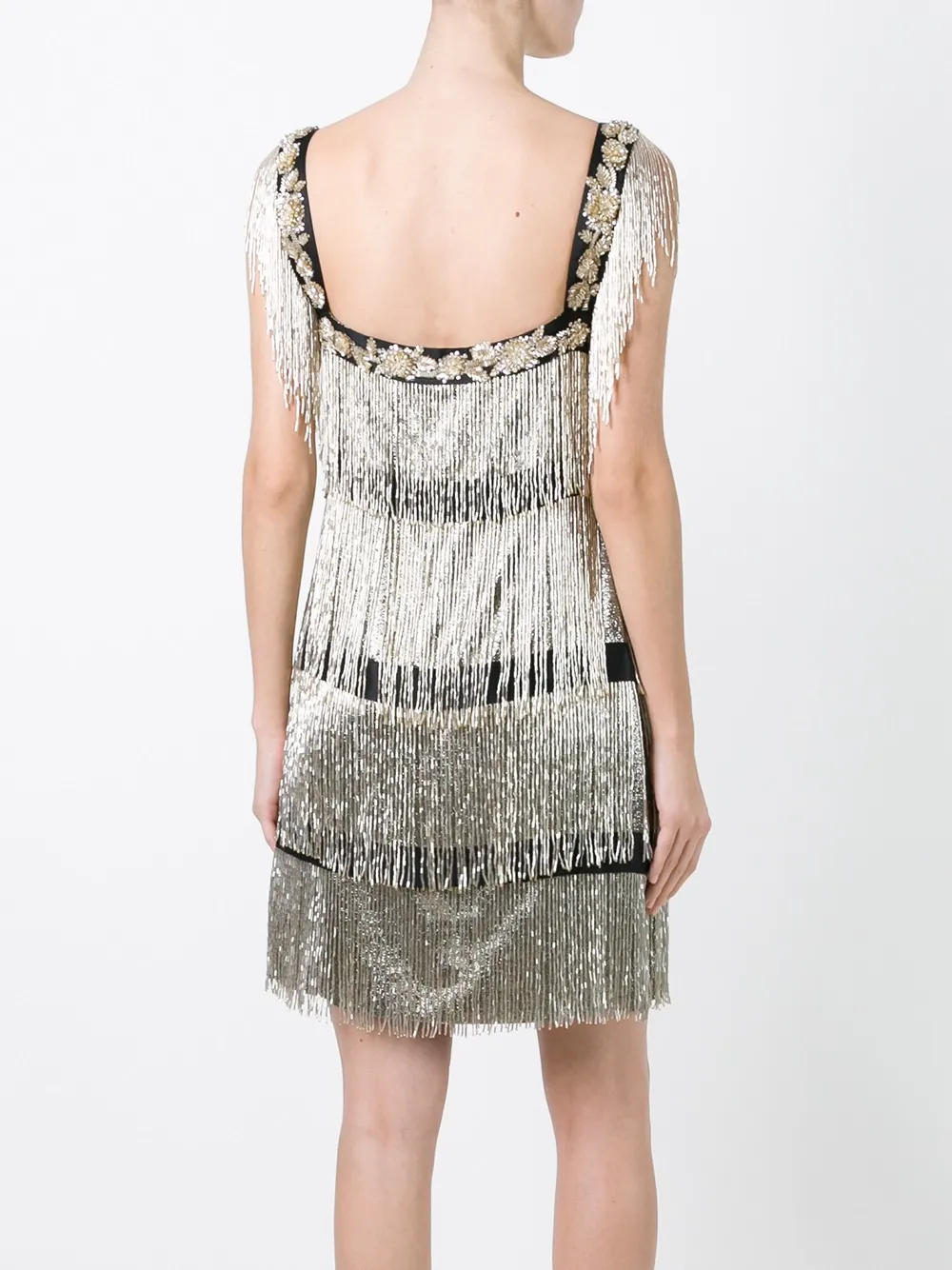 Alberta Ferretti embellished beaded fringed dress Goud