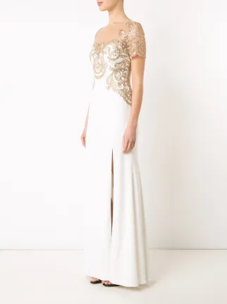 Marchesa Notte Gold Tone Embroidery Long Dress Farfetch