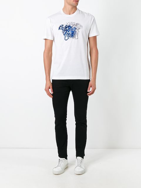 VERSACE Medusa Contrast Embroidery T-Shirt, White | ModeSens