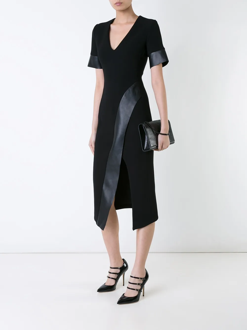 David Koma V-neck midi dress - Zwart