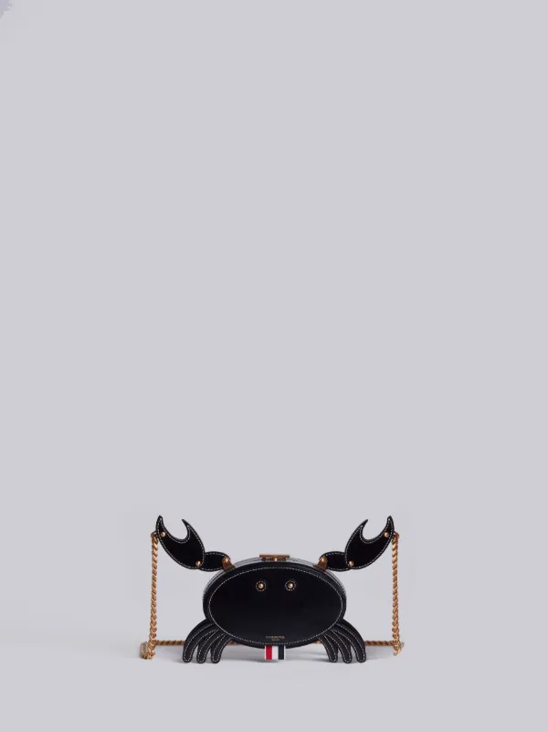 Crab Bag With Chain Shoulder Strap In Black Calf Leather