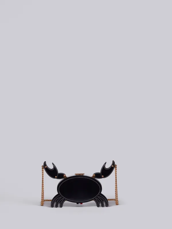 Crab Bag With Chain Shoulder Strap In Black Calf Leather