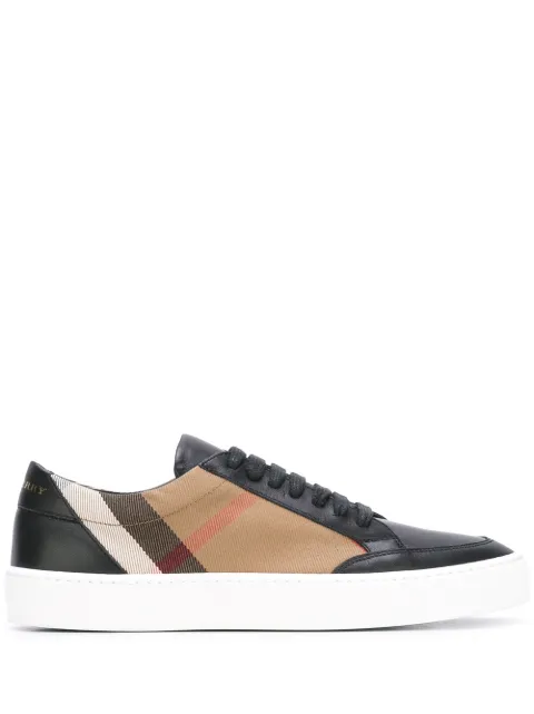 Burberry Tênis de couro e canvas xadrez