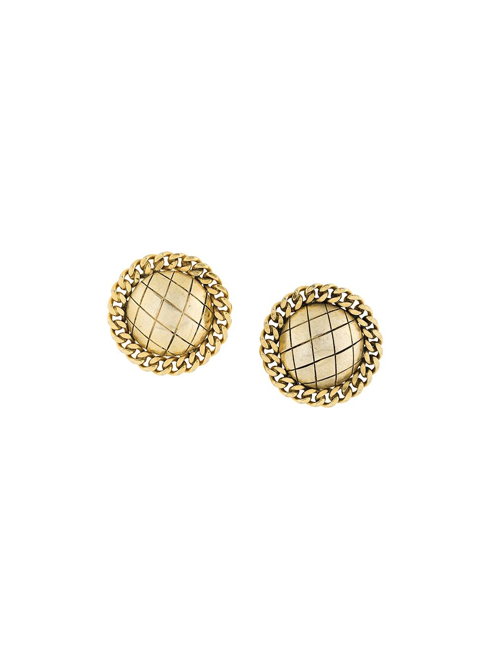 Pre-owned Chanel 1980s Quilted Clip-on Earrings In Gold