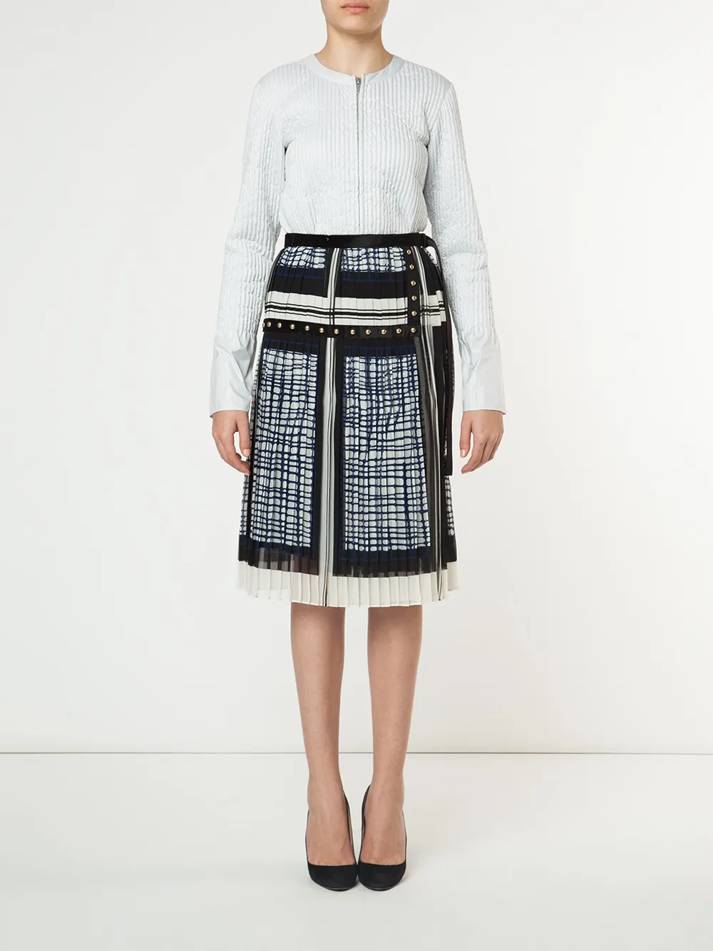  Sacai Printed Pleated Midi Skirt - White 