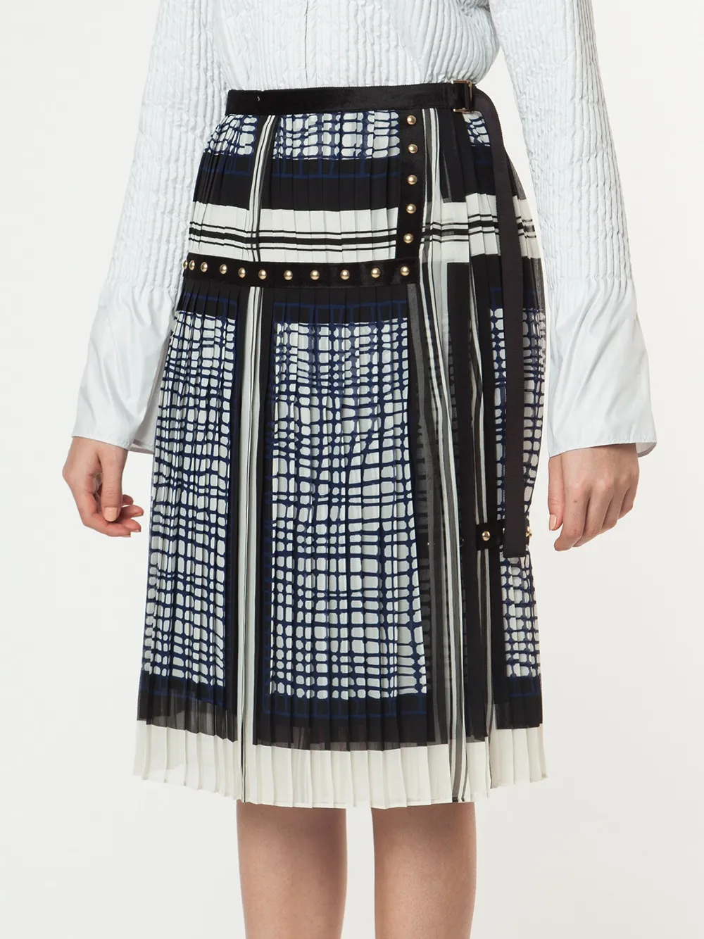  Sacai Printed Pleated Midi Skirt - White 