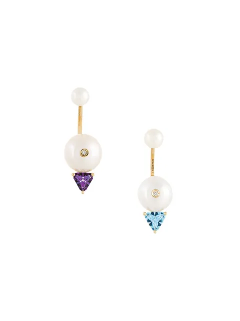 Delfina Delettrez 18kt gold Trillion diamond, pearl and topaz earrings
