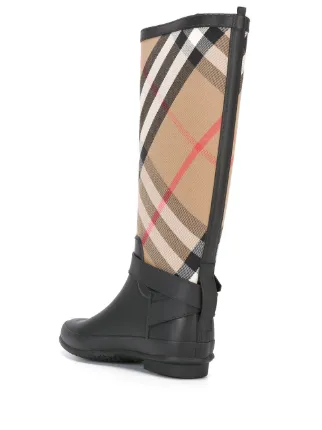 belt detail check and rubber rain boots