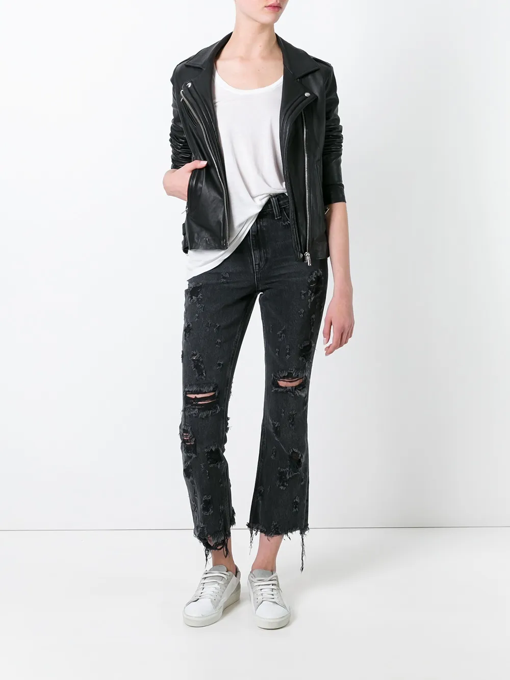 Alexander Wang distressed cropped jeans - Zwart