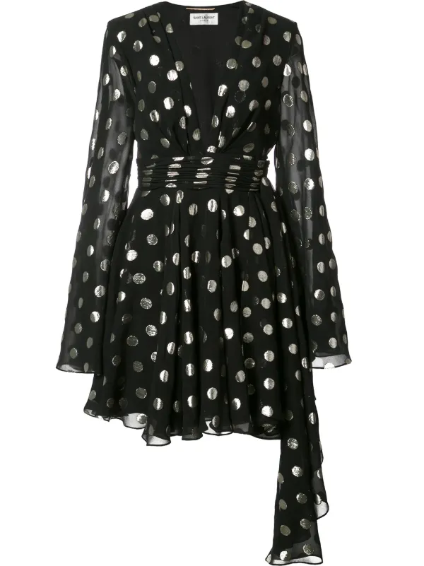 black polka dot asymmetric dress