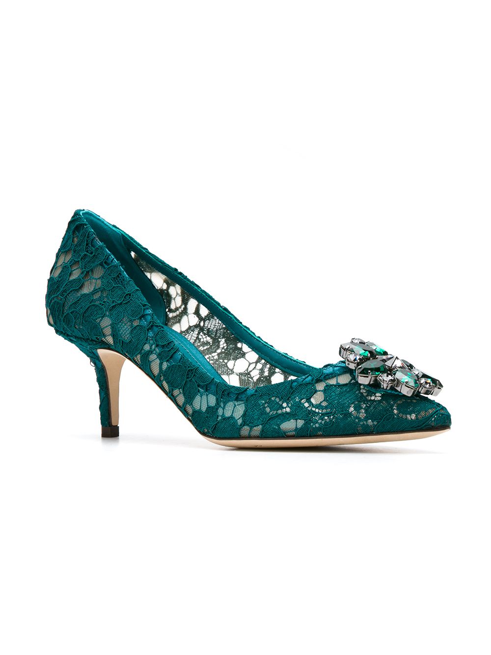 Shop Dolce & Gabbana Lace Pumps With Crystals In Green