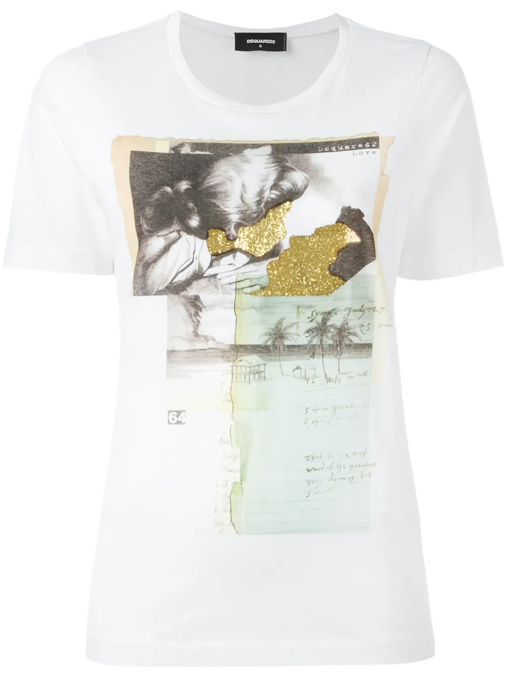 DSQUARED2 vintage glitter collage T-shirt - Bianco