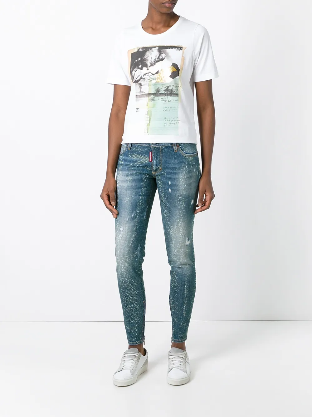 DSQUARED2 vintage glitter collage T-shirt Wit